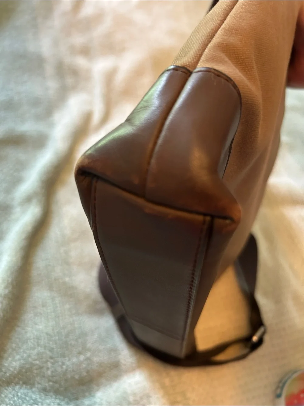 Coach Men’s Tan Canvas & Dark Brown Leather Messenger Bag